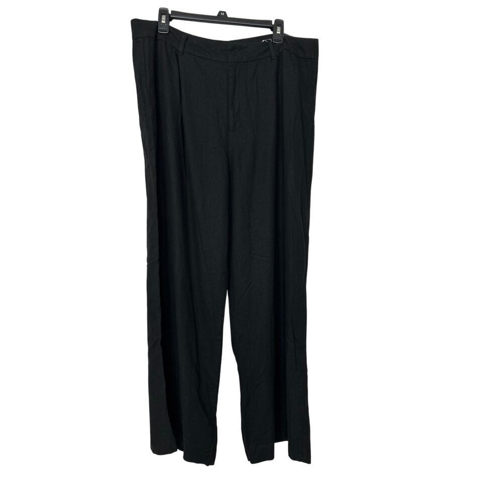 Sound Style Black Linen Cotton Blend Wide Leg Trouser Pants 16 Lagenlook New